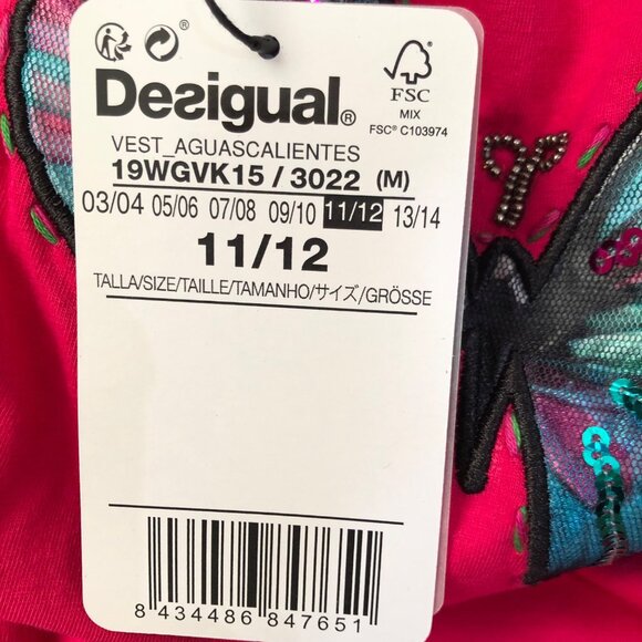 Desigual Girl Long Sleeve Pink Dress Sequin Tulle Skirt Butterfly Applique 11/12 - Picture 3 of 6